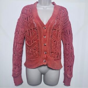 Sundance Tangerine Relaxed Boho Cottagecore Knit Button Cardigan Sweater